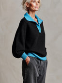 Women's Color-Block Collar Ribbed Knit Long Sleeve Sweater ZMZ0792I0YZH