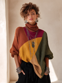 Women's Retro Color-Block Turtleneck High-Stretch Knit Sweater ZMZ0742I7SWL