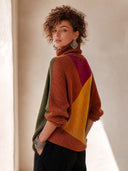 Women's Retro Color-Block Turtleneck High-Stretch Knit Sweater ZMZ0742I7SWL