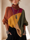Women's Retro Color-Block Turtleneck High-Stretch Knit Sweater ZMZ0742I7SWL