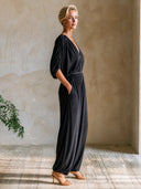 Women's Deep V-Neck Zip-Front Batwing Sleeve Harem Jumpsuit ZMZ0768I4YZH