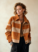Women's Vintage Faux Suede Color-Block Striped Button-Front Cropped Jacket ZMZ0714I7SWL