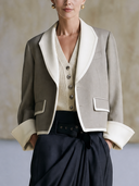Women's Color-Block Cropped Blazer With Contrast Shawl Collar ZMZ0753I5YZH