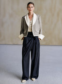 Women's Color-Block Cropped Blazer With Contrast Shawl Collar ZMZ0753I5YZH