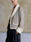 Women's Color-Block Cropped Blazer With Contrast Shawl Collar ZMZ0753I5YZH