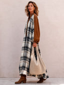 Women's Vintage Loose Plaid Long-Sleeve Midi Dress ZMZ0709I5SWL