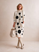 Women's Elegant Polka-Dot Long-Sleeve High-Stretch Knit Midi Dress ZMZ0723I6SWL