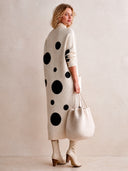 Women's Elegant Polka-Dot Long-Sleeve High-Stretch Knit Midi Dress ZMZ0723I6SWL