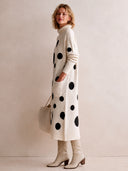 Women's Elegant Polka-Dot Long-Sleeve High-Stretch Knit Midi Dress ZMZ0723I6SWL