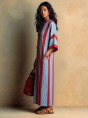 Women's French-style Relaxed-fit Striped V-neck Maxi Dress ZMZ0748I1XT