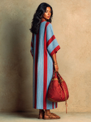 Women's French-style Relaxed-fit Striped V-neck Maxi Dress ZMZ0748I1XT