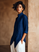 Women's Designer Solid Color Stand Collar Linen Long-sleeved Shirt ZMZ0793I3XT