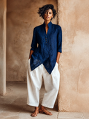 Women's Designer Solid Color Stand Collar Linen Long-sleeved Shirt ZMZ0793I3XT