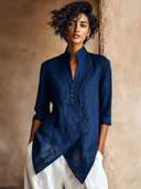 Women's Designer Solid Color Stand Collar Linen Long-sleeved Shirt ZMZ0793I3XT