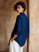 Women's Designer Solid Color Stand Collar Linen Long-sleeved Shirt ZMZ0793I3XT