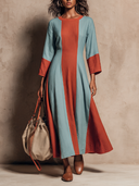 Women's Cotton Color-Block Crew-Neck Maxi Dress ZMZ0733I0XT