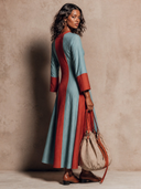 Women's Cotton Color-Block Crew-Neck Maxi Dress ZMZ0733I0XT