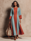 Women's Cotton Color-Block Crew-Neck Maxi Dress ZMZ0733I0XT