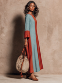 Women's Cotton Color-Block Crew-Neck Maxi Dress ZMZ0733I0XT