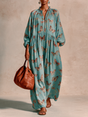 Women's Vacation Butterfly Print Loose Long-Sleeved Maxi Dress ZMZ0730I7XT