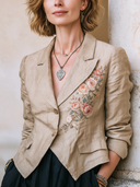 Women's Vintage Cotton-Linen Floral Embroidered Two-Button Blazer ZMZ0713I2SWL