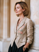 Women's Vintage Cotton-Linen Floral Embroidered Two-Button Blazer ZMZ0713I2SWL