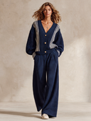 Women's Striped Ribbed Knit Cardigan And Wide-Leg Pants Set ZMZ0776I4XT