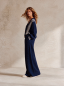 Women's Striped Ribbed Knit Cardigan And Wide-Leg Pants Set ZMZ0776I4XT