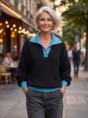 Women's Color-Block Collar Ribbed Knit Long Sleeve Sweater ZMZ0792I0YZH