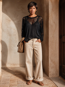 Women's Solid-Color Lightweight Lace Long-Sleeve T-Shirt (Includes Camisole) ZMZ0712I1XT