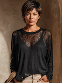Women's Solid-Color Lightweight Lace Long-Sleeve T-Shirt (Includes Camisole) ZMZ0712I1XT