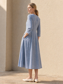 Women's V-Neck Button-Front Linen Midi Dress ZMZ0735I7XT