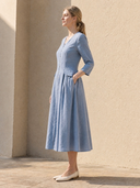Women's V-Neck Button-Front Linen Midi Dress ZMZ0735I7XT