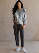 Women's Retro Casual Cotton Yarn Knitted Ruffled Round Neck Pullover Sweater ZMZ0809I8ZJY