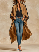 Women's Camel Contrast Trim Kimono Cape Long Coat ZMZ0750I3XT