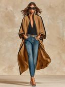 Women's Camel Contrast Trim Kimono Cape Long Coat ZMZ0750I3XT