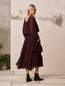 Women's Square Neck Long Sleeve Tiered Ruffle Midi Dress ZMZ0819I7YZH