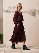 Women's Square Neck Long Sleeve Tiered Ruffle Midi Dress ZMZ0819I7YZH