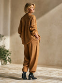 Women's Oversized Linen Blend Shirt & Wide Leg Pants Two-Piece Set ZMZ0805I7YZH