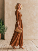 Women's V-Neck Long Sleeve Smocked Waist Maxi Dress ZMZ0846I3YZH