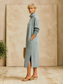 Women's Turtleneck Long Sleeve Ribbed Knit Midi Sweater Dress ZMZ0884I4YZH