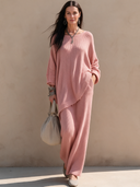 Women's Retro Casual Cotton Yarn Knitted Frayed Edge Pullover Sweater And Skirt Set ZMZ0892I1ZJY