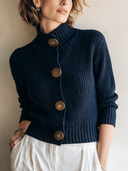 Women's Vintage Navy Blue High-Stretch Knit Cardigan ZMZ0883I6SWL