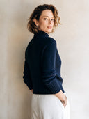 Women's Vintage Navy Blue High-Stretch Knit Cardigan ZMZ0883I6SWL