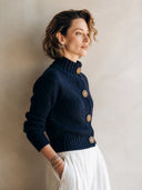 Women's Vintage Navy Blue High-Stretch Knit Cardigan ZMZ0883I6SWL