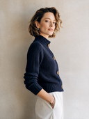 Women's Vintage Navy Blue High-Stretch Knit Cardigan ZMZ0883I6SWL