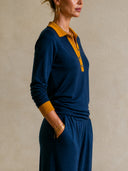 Women's Color Block Polo Knit Top, Long Sleeve Collared Henley Shirt ZMZ0856I0YZH