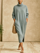 Women's Turtleneck Long Sleeve Ribbed Knit Midi Sweater Dress ZMZ0884I4YZH