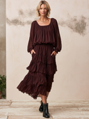 Women's Square Neck Long Sleeve Tiered Ruffle Midi Dress ZMZ0819I7YZH