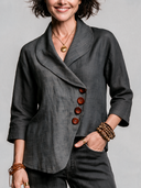 Women's Minimalist Asymmetric Shawl-Collar Lightweight Linen Jacket ZMZ0143I9XT